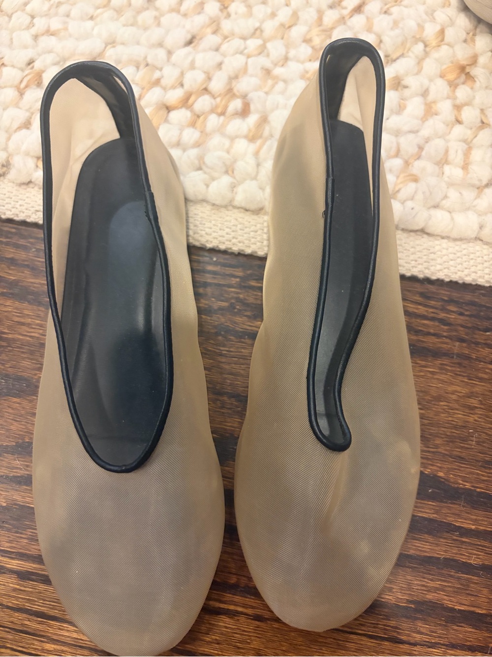 Neutral Beige Slip-On Ballet Flats with Black Trim